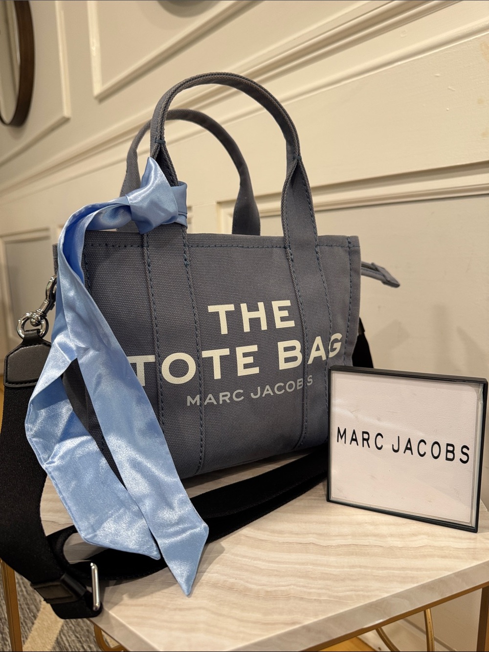 Marc Jacobs Bag The Small Tote Bag Slate Blue Canvas Small Crossbody Tote